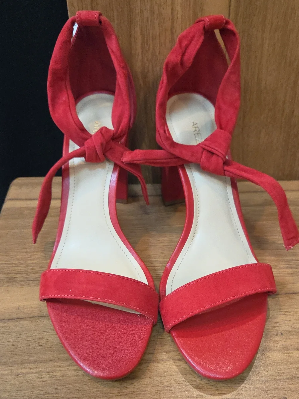 Made In Brazil Arezzo Isabelli Red Suede High Block Heel Sandals 9.5 NEW NWOB